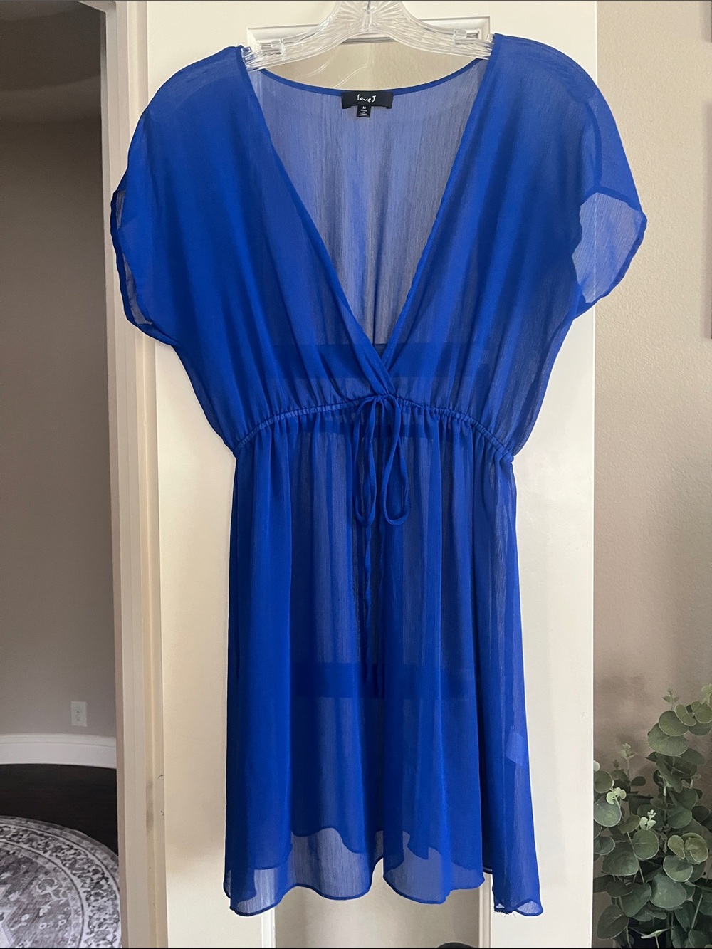 Love J Swim Coverup, Medium, Royal Blue, Sheer, Drawstring Waist, Lightweight